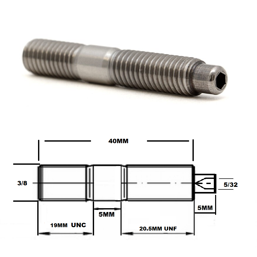 3/8 INCH UNC/UNF TITANIUM STUD 49.5mm